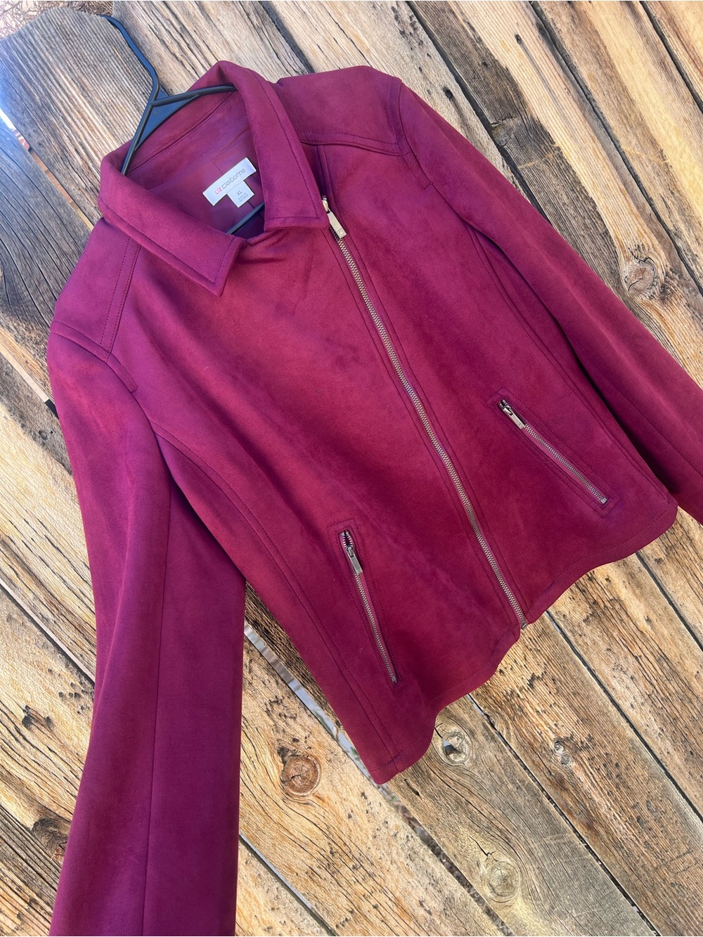 Liz Claiborne Burgundy Suede-Look Zip Front Jacket